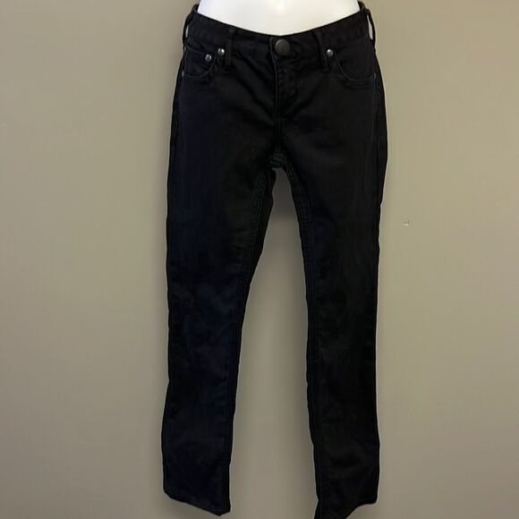 Free People Black Vertical Textured Straight 5 Pocket Button/ZipUp Jeans-Size 29 - Picture 1 of 14